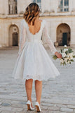 Long Sleeve Ivory A Line Lace Bowed Engagement Dress with Sash