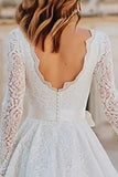 Long Sleeve Ivory A Line Lace Bowed Engagement Dress with Sash