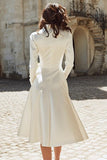 Peaked Lapel Long Sleeve Ivory A Line Satin Short Engagement Dress