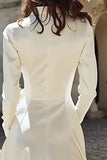 Peaked Lapel Long Sleeve Ivory A Line Satin Short Engagement Dress