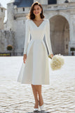 Ivory Long Sleeve A Line Satin Engagement Dress