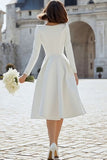 Ivory Long Sleeve A Line Satin Engagement Dress