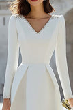 Ivory Long Sleeve A Line Satin Engagement Dress