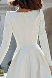 Ivory Long Sleeve A Line Satin Engagement Dress