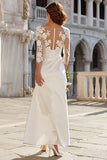Ivory Long Sleeve Embroidered Satin Lace Engagement Dress