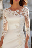 Ivory Long Sleeve Embroidered Satin Lace Engagement Dress