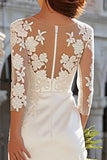 Ivory Long Sleeve Embroidered Satin Lace Engagement Dress