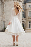 Satin Long Sleeve A Line Ivory Lace Engagement Dress
