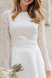 Satin Long Sleeve A Line Ivory Lace Engagement Dress