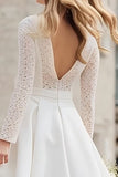 Satin Long Sleeve A Line Ivory Lace Engagement Dress