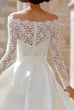 Off the Shoulder Ivory A Line Lace Engagement Dress