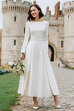 Ivory Satin A Line Long Sleeve Engagement Dress