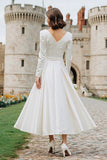 Ivory Satin A Line Long Sleeve Engagement Dress