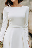 Ivory Satin A Line Long Sleeve Engagement Dress