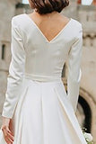 Ivory Satin A Line Long Sleeve Engagement Dress