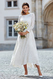 Ivory A Line Long Sleeve Lace Engagement Dress