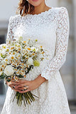 Ivory A Line Long Sleeve Lace Engagement Dress