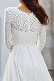 Ivory A Line Long Sleeve Lace Engagement Dress