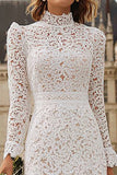 High Neck Ruffled Ivory Midi Lace Engagement Dress
