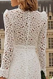 High Neck Ruffled Ivory Midi Lace Engagement Dress