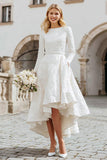 Long Sleeve Ivory A Line Engagement Dress with Lace