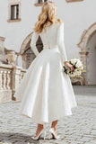 Long Sleeve Ivory A Line Engagement Dress with Lace