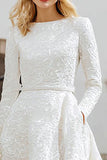 Long Sleeve Ivory A Line Engagement Dress with Lace