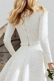 Long Sleeve Ivory A Line Engagement Dress with Lace