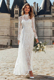 Ivory High Neck A Line Lace Long Engagement Dress