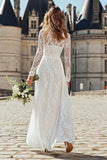 Ivory High Neck A Line Lace Long Engagement Dress