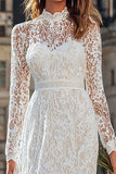 Ivory High Neck A Line Lace Long Engagement Dress