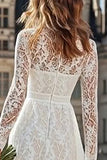 Ivory High Neck A Line Lace Long Engagement Dress