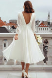 Long Sleeve V Neck Ivory A Line Engagement Dress with Slit