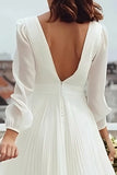 Long Sleeve V Neck Ivory A Line Engagement Dress with Slit