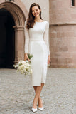 Ivory Bodycon Long Sleeve Engagement Dress with Lace