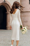 Ivory Bodycon Long Sleeve Engagement Dress with Lace