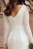 Ivory Bodycon Long Sleeve Engagement Dress with Lace