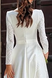 Ivory Long Sleeve Satin A Line Engagement Dress with Lace