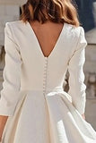 Long Sleeve V Neck Ivory Jacquard A Line Engagement Dress