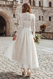 Long Sleeve A Line Ivory High Neck Engagement Dress