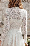 Long Sleeve A Line Ivory High Neck Engagement Dress