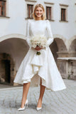 Round Neck A Line Ivory Long Sleeve Engagement Dress