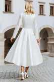 Round Neck A Line Ivory Long Sleeve Engagement Dress