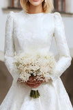 Round Neck A Line Ivory Long Sleeve Engagement Dress