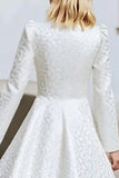 Round Neck A Line Ivory Long Sleeve Engagement Dress