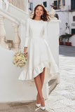 Long Sleeve A Line Ruffled Ivory Midi Engagement Dress