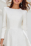 Long Sleeve A Line Ruffled Ivory Midi Engagement Dress