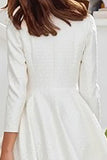 Long Sleeve A Line Ruffled Ivory Midi Engagement Dress