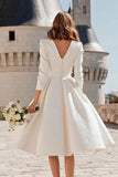 Ivory A Line 3/4 Sleeve V Neck Engagement Dress