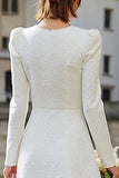 Long Sleeve Ruffled Ivory Midi Engagement Dress
